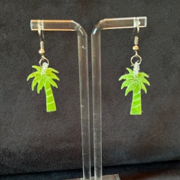 Earrings - dangling palm trees with tiny faux pearls at top. - Picture 1 of 4
